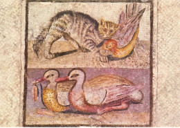 CARTOLINA  ROMA,LAZIO-MUSEO NAZIONALE ROMANO-MOSAICO CON GATTO SELVATICO,QUAGLIA E DUE ANATRE-STORIA,NON VIAGGIATA - Musea