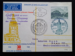 Österreich Luftpost 1960, Postkarte Sonderflug WIEN-KLAGENFURT - Primi Voli