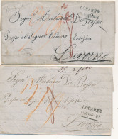 1856 SVIZZERA PREFILATELICA LOCARNO LINEARE NERO CON DATA DUE LETTERE X LIVORNO GRANDUCATO TOSCANA TASSA  3/9 + 8 ARRIVI - ...-1845 Precursores