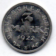 GERMANY - WEIMAR REPUBLIC, 3 Mark, Aluminum, Year 1922-E, KM # 29 - 3 Mark & 3 Reichsmark