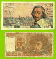 FRANCE /   BILLET DE 1000 FRANCS RICHELIEU En TTB+  UN 10 FRANCS BERLIOZ En B - 1 000 F 1953-1957 ''Richelieu''