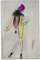 DESSIN PASTEL REPRESENTANT UNE FEMME DEFILE MODE   REALISE SUR CARTE POSTALE  SIGNE MAITE PERAIRE - Pastell