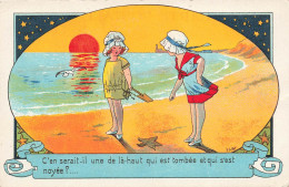 ENFANTS - Dessins D'enfants - Deux Filles Sur La Plage - Carte Postale Ancienne - Dessins D'enfants