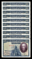 España Spain Lot 10 Banknotes 25 Pesetas Calderón 1928 Pick 74a Serie D Sc- AUnc - 1-2-5-25 Peseten