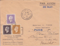 Lettre Par Avion De Nuit Obl. Pau RP Le 26/10/45 Sur 30c, 70c Et 1f Dulac N° 683, 687, 689 (Tarif Du 1° Mars 45) - 1944-45 Marianne De Dulac