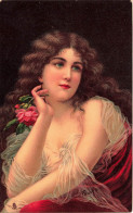 ARTS - Peintures Et Tableaux - Une Jolie Femme Assise Tenant Une Rose - Faustin - Carte Postale Ancienne - Paintings