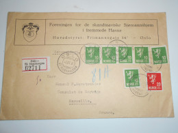 Norvege , Lettre Recommandee D Oslo 1936 Pour Marseille - Cartas & Documentos