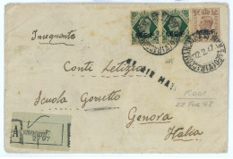 P2533 - ITALIA FRANCOBOLLI MEF USATI NELL EGEO, BELLISSIMA RACCOMANDATA DA RODI A GENOVA IN ESATTA TARIFFA.22.2.1947 - Aegean