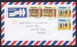 Zimbabwe: Airmail Cover To Netherlands, 4 Stamps, Cow, Corn, Agriculture, Food, Air Label (damaged: Stain) - Zimbabwe (1980-...)