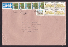 Zimbabwe: Cover To Netherlands, 10 Stamps, Antbear Animal, Ant Eater, Sorghum Grain Plant, Food (2 Stamps Damaged) - Zimbabwe (1980-...)