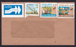 Zimbabwe: Airmail Cover, 3 Stamps, United Nations, UN, Water, Food, Coal Mining, Air Label (traces Of Use) - Zimbabwe (1980-...)