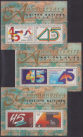 1990-United Nations, 45th Anniversary, 3 Souvenir Sheets With 2 Stamps Each, Full Set-MNH. - New York/Geneva/Vienna Joint Issues