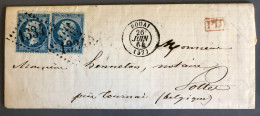 France N°22 (x2) Sur Lettre De Douai 26.6.1864 Pour La Belgique + France Par Mouscron Au Verso - (W1049) - 1849-1876: Periodo Clásico