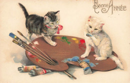 Chat * Bonne Année * Cpa Illustrateur * Palette De Peinture * Cat Katze - Chats