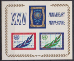 1970-United Nations, 25th Anniversary, One Imperforated Souvenir Sheet With 3 Stamps-MNH. - Unused Stamps