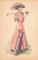 Golf * CPA Illustrateur * Golfeuse Golfer Link Links * Femme Mode Chapeau Robe - Golf