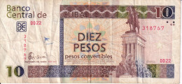 BILLETE DE CUBA DE 10 PESOS CONVERTIBLES DEL AÑO 2007 MAXIMO GOMEZ (BANKNOTE) - Cuba