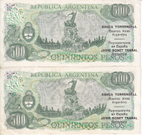 BANCA TORRENDELL - PAREJA CORRELATIVA DE ARGENTINA DE 500 PESOS GRAL SAN MARTIN CALIDAD EBC (BANKNOTE) - Argentina