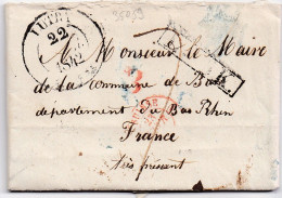 35059# LETTRE Obl LUTRY 22 Février 1842 Pour BARR BAS RHIN ALSACE MARQUES D'ECHANGE Via BESANCON DOUBS STRASBOURG - ...-1845 Precursores