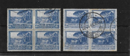 SOUTH AFRICA 1949 3d DULL BLUE AND 1951 3d BLUE IN BLOCKS OF 4 SG 117, 117a FINE USED Cat £32 - Gebruikt