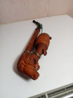 Ancienne Pipe En Bois Sculptée Du XIXème Hauteur 29 Cm - Hout