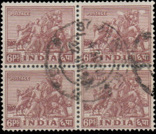 Inde 1949. ~ YT 8 Bloc De 4 - Cheval Konarak - Used Stamps