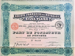 Société Française Des Pétroles De Silva Plana - Paris - Part De Fondateur - 1921 - Pétrole