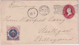 USA - 2 C. Ganzsache/Brief Sondertarif Milwaukee - Stuttgart/postlagernd 1909 - 1901-20