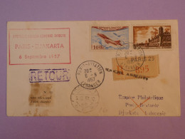 W19  FRANCE    BELLE  LETTRE RECO RR 1957 1ER VOL  PARIS DJAKARTA INDONESIA+NON RECLAMé +AFF. INTERESSANT++ + - Erst- U. Sonderflugbriefe