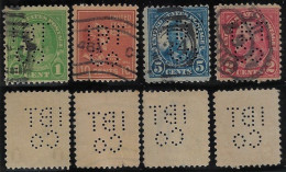 USA United States 1917/1960 4 Stamp Perfin IBT/Co By Illinois Bell Telephone Company From Chicago Lochung Perfore - Perforados