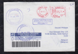 Brazil Brasil 2004 Registered Meter Cover OSASCO To NAMUR Belgium - Cartas & Documentos