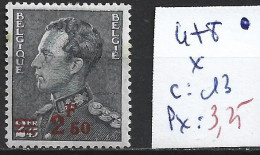 BELGIQUE 478 * Côte 13 € - 1936-1957 Open Kraag