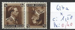BELGIQUE 427a * Côte 1.50 € - 1936-1957 Col Ouvert