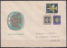 ALLEMAGNE Poste Aérienne Composition  ERSTTAGSBRIEF Sur Lettre De BERLIN  5 DM + 5p + 35p   Pour PARIS Le 13 12 1957 - Correo Aéreo