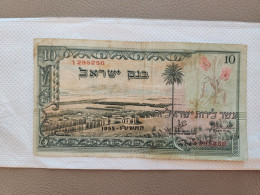 Israel-BANK OF ISRAEL-FRIST ISSUE-TEN LIROT-(50)-(ו/1295250-RED Number)(10LIROT)-(התשט"ו-1955)-XXF-note - Israel