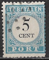 1881-1887 Portzegels Lichtblauw / Zwart Cijfer : 5 Cent NVPH  P 6 D III (rechts Vertand) Met Breukje In De 5 - Taxe