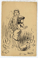 ENFANT   -  DESSIN ENCRE DE CHINE   REALISEE SUR CARTE POSTALE  -   SIGNEE  LE MOINE OU LEMOINE  MARSEILLE - Drawings