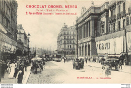 (DREY) 13 MARSEILLE. Café Du Commerce Sur La Cannebière, Publicité Chocolat Dromel Neveu - The Canebière, City Centre
