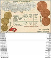 MONNAIES ET PAVILLON NATIONAL. La Tunisie Avec Ses Francs Vers 1900. Carte Postale Gaufrée - Monnaies (représentations)