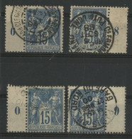 N° 101 ( X4) 15 Ct Bleu Sur Papier Quadrillé Tous Avec Un Millésime Différent 6, 8, 9, 0. TB - 1876-1898 Sage (Type II)