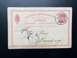 ENTIER POSTAL DANEMARK 1891 KJOBENHAVN POUR NURNBERG - Entiers Postaux