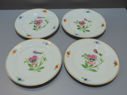 -4 ASSIETTES PORCELAINE De PARIS UNE PENSEE Au CENTRE 4 FLEURS Sur L'aile    E - Andere & Zonder Classificatie