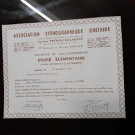 DIPLOME  EXAMENS DE DACTYLOGRAPHIE DEGRE ELEMENTAIRE  NOUMEA  1977 - Diplômes & Bulletins Scolaires