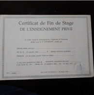 DIPLOME  CERTIFICAT DE FIN DE STAGE DE L ENSEIGNEMENT PRIVE  MARTINIQUE 1991 - Diplômes & Bulletins Scolaires