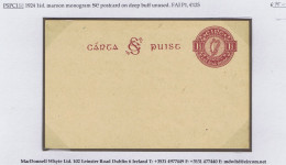 Ireland 1924 SE 1½d Maroon On Deep Buff Postcard, Fresh Unused. - Entiers Postaux