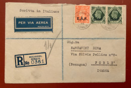 GRAN BRETAGNA E.A.F. (EAST FRICA FORCES) - REGISTERED MOGADISCIO 19/12/45 Su 9+9+2 D.TO FORLÌ - ITALY - Somaliland (Protectorate ...-1959)