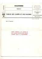 Annexe MCL 20 NR Maçonnerie Calcul Tables Des Carrés Et Des Racines Cours Du Bâtiment Du C.C.C.A. De 1969 - 18 Ans Et Plus