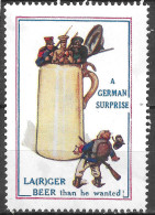 1914- 1918 DELANDRE VIGNETTE WW1 GREAT BRITAIN GB Cinderella ERINNOFILO A GERMAN SURPRISE LA(R)GER BEER Satire (Sátira) - Militaria