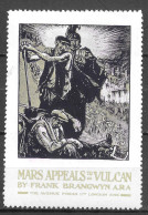 1914- 1918 EPOQUE DELANDRE VIGNETTE WW1 PROPAGANDA  "MARS APPEALS TO VULCAN"  BY FRANK BRANGWYN  EXTRA RARE - Vignettes Militaires