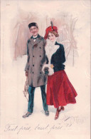 Delcampe - Couple En Tenue De Gala, Mode, Costume, Litho Edgar Schmidt Dresden-Budapest (22.6.1899) - Vor 1900